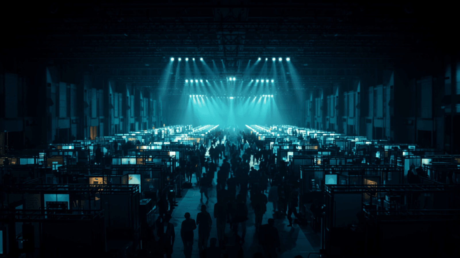 A busy industry trade show floor in India